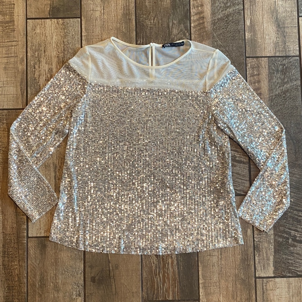 Zara Silver Sequin Blouse